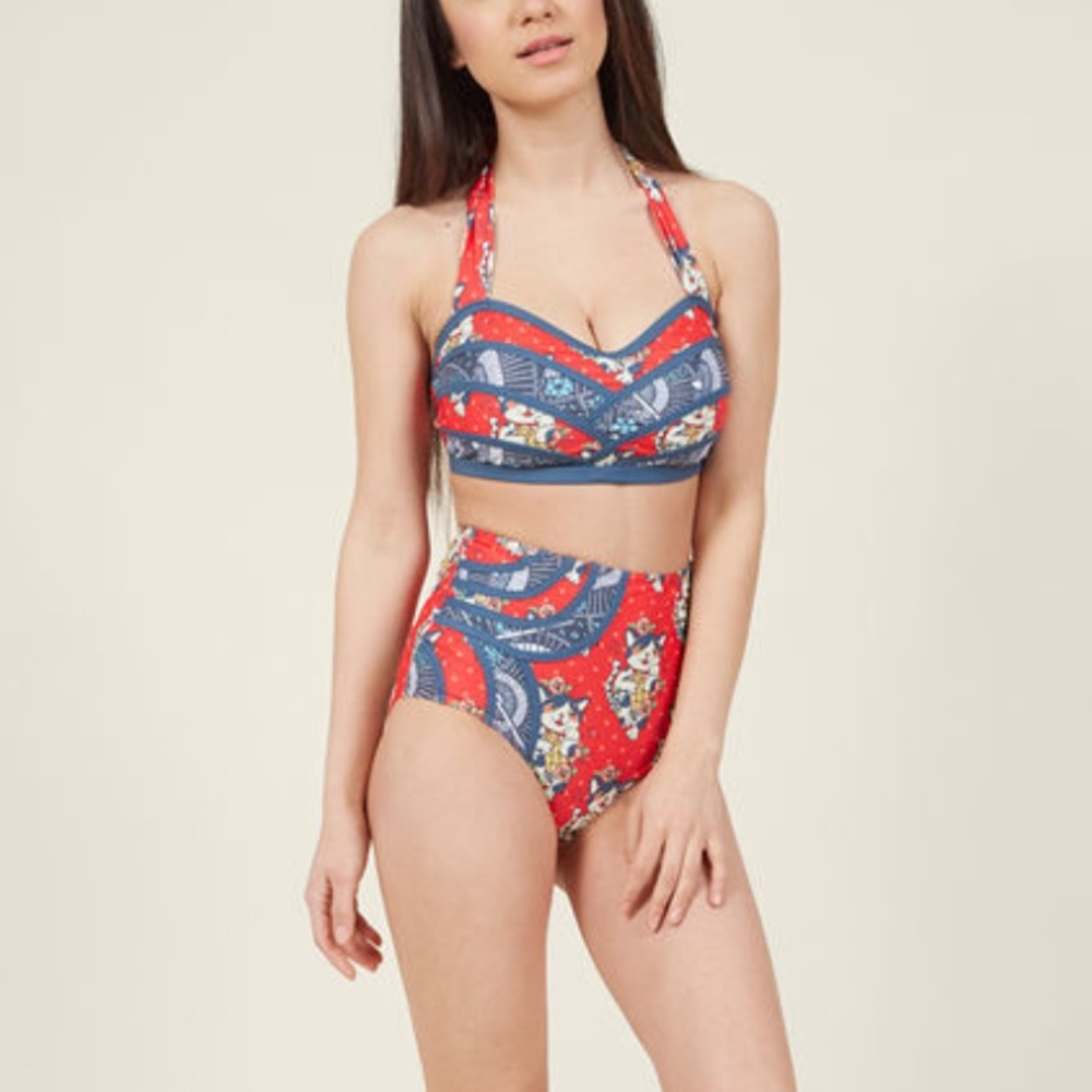 Modcloth Lucky Cat Serene Bikini Top